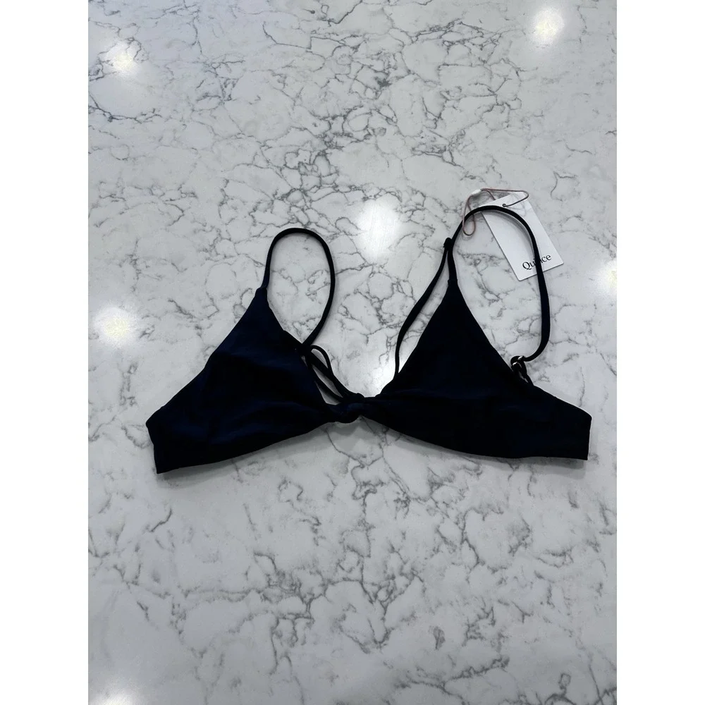 NWT Quince Black Knot Tie Front Bikini Top Size Medium